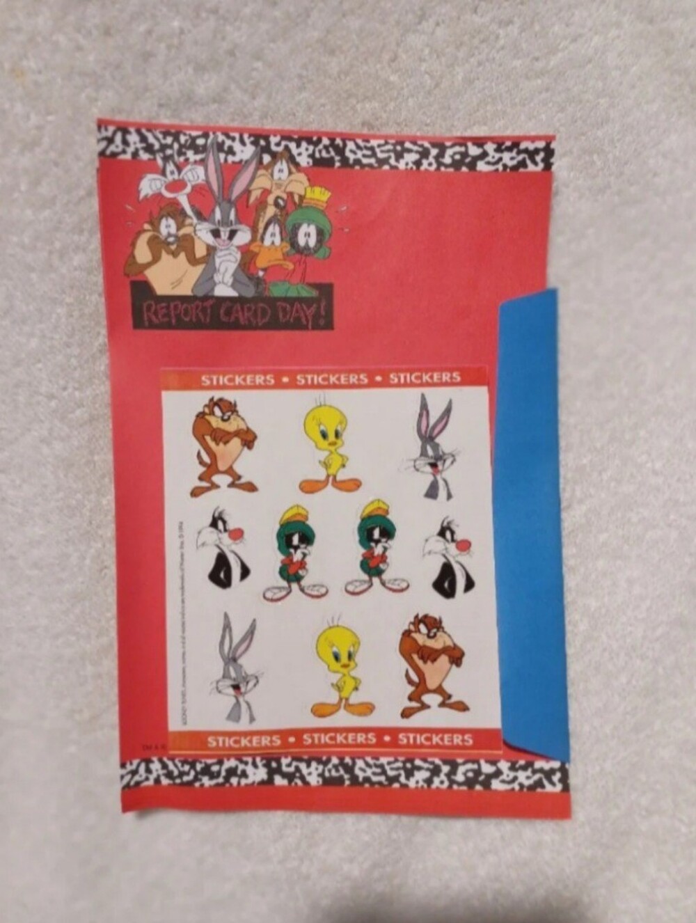 Vintage Looney tunes report card day stationery pack with stickers